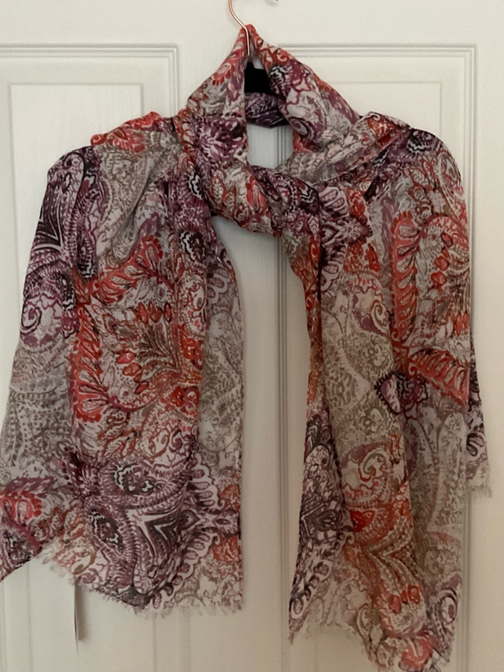 Lightweight Paisley Print Scarf in Purple and Orange